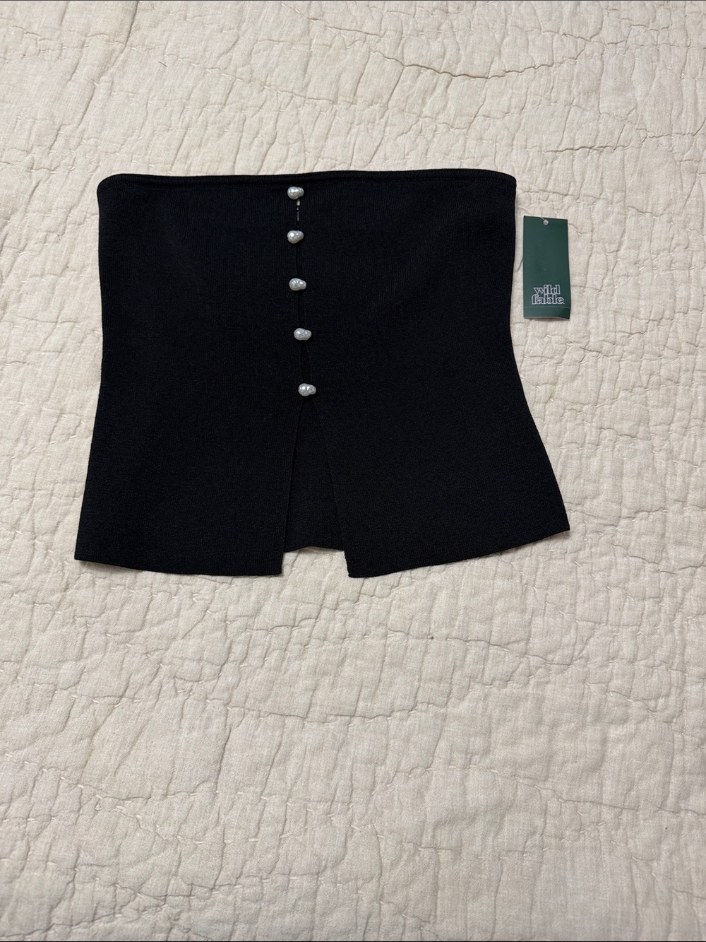 wild fable Black High-Waist Split Front Skort with Pearl Buttons